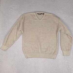 Vintage Bachrach Sweater Mens Large Brown Beige Cosby Style V-Neck Made In Italy